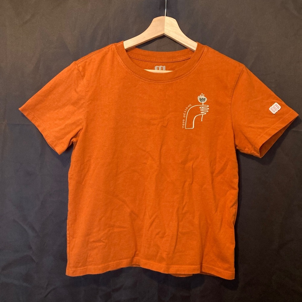 Topo Designs Womens Small Graphic T-Shirt Burnt Orange Rust Floral Short Sleeve